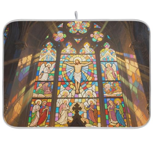 Abtropfmatte im europäischen Stil, farbige Blumenfenster, saugfähig, Mikrofaser, Abtropfmatte, Pionierfrau, 45,7 x 61 cm von WDdZzyy