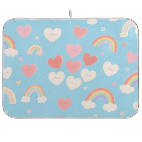 Abtropfmatte in Herzform, regenbogenblau, saugfähig, Mikrofaser, Küchenzubehör für Arbeitsplattenregal, Para Platos, 45,7 x 61 cm von WDdZzyy