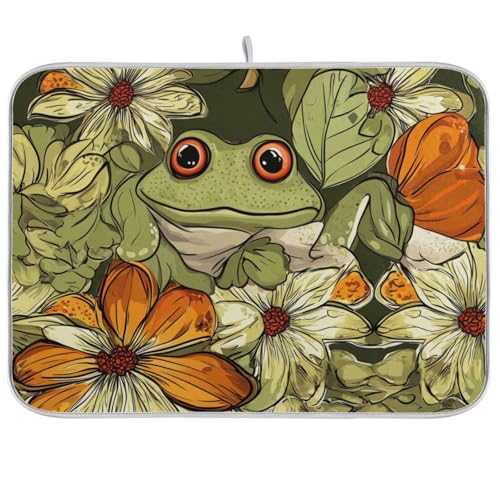 Abtropfmatte mit Blättern, Kürbis, Frosch, saugfähig, Mikrofaser, Küchenabtropfmatte, Contenedor Para Vasos Mojados, 45,7 x 61 cm von WDdZzyy