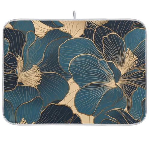 Abtropfmatte mit Blumenmuster, saugfähige Mikrofaser-Matte unter Abtropfgestell, Tapete para cocina, 45,7 x 61 cm, Blaugrün / Gold von WDdZzyy