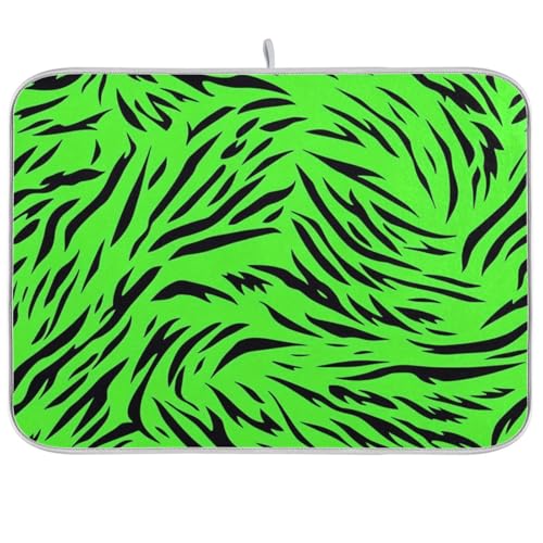 Abtropfmatte mit fluoreszierendem grünem Tigerfell-Textur, saugfähiges Mikrofaser-Abtropfgestell mit Matte, Ecurridor de Platos Para Fregadero, 45,7 x 61 cm von WDdZzyy