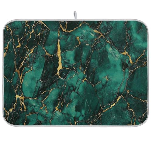 Abtropfmatte mit grünlich-goldener Marmor-Textur, saugfähige Mikrofaser-Abtropfmatten für Arbeitsplattenregal, Para Platos, 45,7 x 61 cm von WDdZzyy