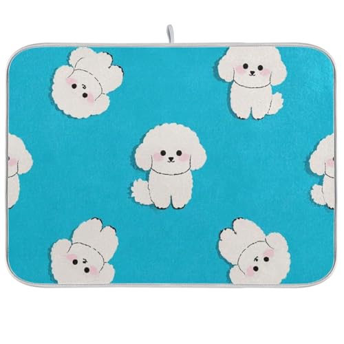 Abtropfmatte mit niedlichem Bichon-Frisé-Motiv, saugfähig, Mikrofaser, 45,7 x 61 cm von WDdZzyy