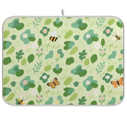 Abtropfmatte mit niedlichem Cartoon-Schmetterling, saugfähig, Mikrofaser, Ecurridor de Platos Para Fregadero, 45,7 x 61 cm, Grün von WDdZzyy