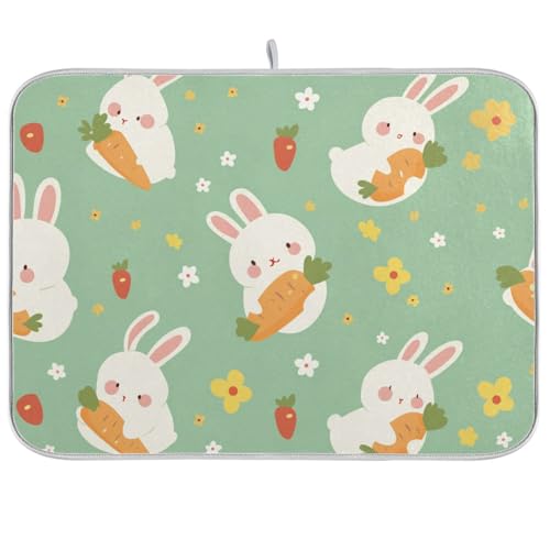 Abtropfmatte mit niedlichem Kaninchen-Cartoon-Motiv, saugfähige Mikrofaser-Matte unter Abtropfgestell, Para Vasos Mojados, 45,7 x 61 cm, Grün von WDdZzyy
