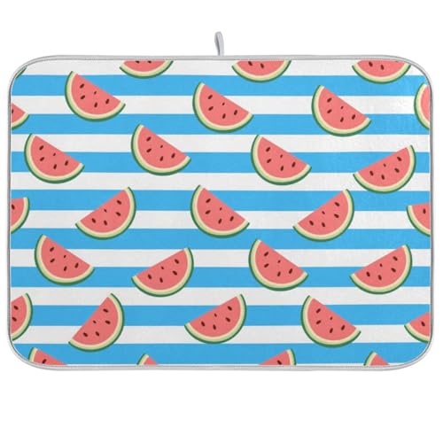 Blau-weiß gestreifte Obst-Wassermelonen-Geschirrmatte, saugfähig, Mikrofaser, Abtropfgestell, Ecurridor de Platos Para Fregadero, 45,7 x 61 cm von WDdZzyy