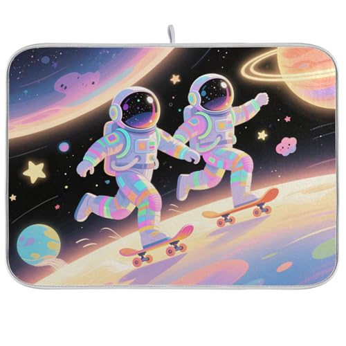 Bunte Abtropfmatte mit Galaxie-Astronautenmotiv, saugfähige Mikrofaser-Abtropfmatten für Arbeitsplatte, Geschirrabtropfmatte, Pionierfrau, 45,7 x 61 cm Bunte Abtropfmatte mit Galaxie-Astronautenmotiv, saugfähige Mikrofaser-Abtropfmatten für Arbeitsplatte, Geschirrabtropfmatte, Pionierfrau, 45,7 x 61 cm von WDdZzyy