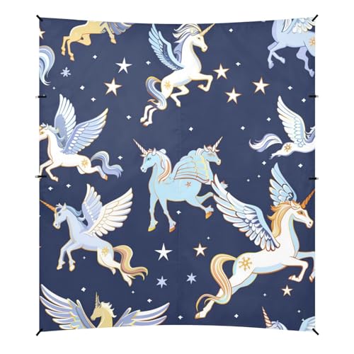 Cartoon Unicorns Pegasus Navy Blue Foldable Beach Cabana UPF50+ Water-Resistant Large Sun Shade with Sand Pockets for Camping, Picnics, Backyard & Fishing von WDdZzyy