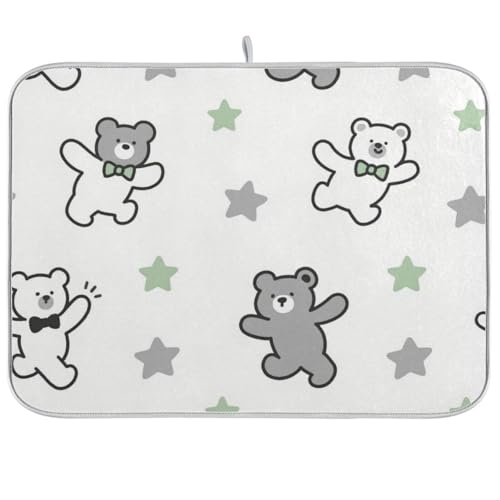 Ein niedlicher und lustiger grauer Teddybär-Abtropfmatte, saugfähige Mikrofaser, mattes Gestell für Para Platos, 45,7 x 61 cm von WDdZzyy