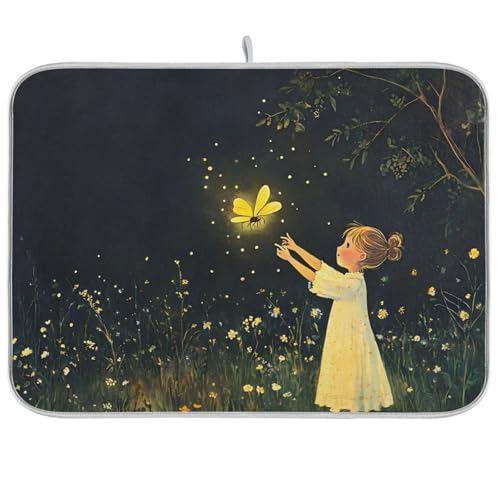 Firefly Abtropfmatte für Sommernacht, saugfähige Mikrofasermatte unter Abtropfgestell, Para Vasos Mojados, 45,7 x 61 cm von WDdZzyy