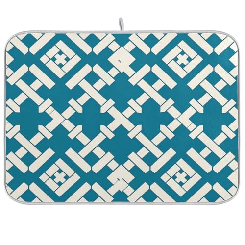 Flaches geometrisches Muster, Argyle, blaugrün, saugfähiges Mikrofaser-Abtropfgestell mit Matte, Geschirrabtropfmatte, Pionierfrau, 45,7 x 61 cm von WDdZzyy