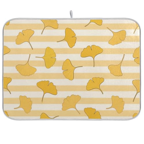 Gelb-weiß gestreifte Ginkgo-Biloba-Blätter-Abtropfmatte, saugfähige Mikrofaser, hitzebeständig, 45,7 x 61 cm von WDdZzyy