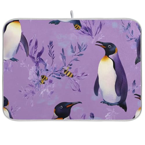 Geschirrabtropfmatte, saugfähig, Mikrofaser, Motiv: Pinguin, 45,7 x 61 cm, Violett von WDdZzyy