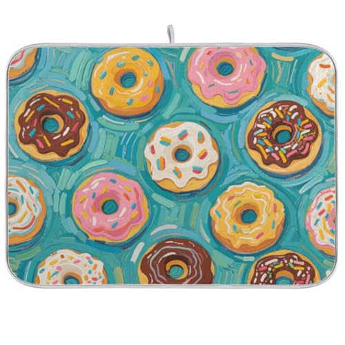 Geschirrmatte, Motiv: Kunstmalerei, Donut-Brot, saugfähig, Mikrofaser, Abtropfmatte, Para Platos, 45,7 x 61 cm, Grün von WDdZzyy