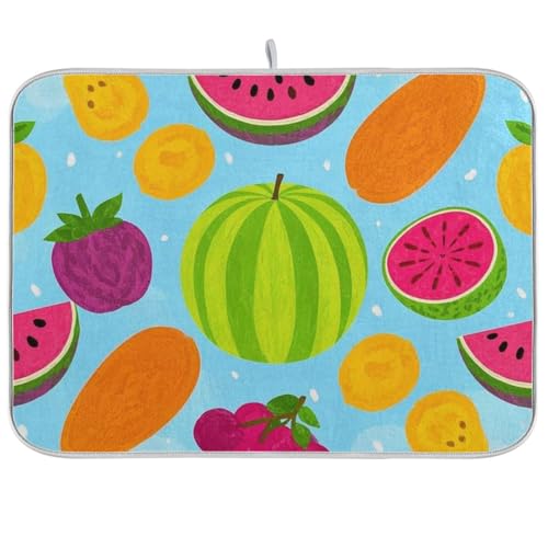 Geschirrmatte mit Sommerfrucht-Wassermelonen-Muster, saugfähig, Mikrofaser, Abtropfgestell, Para-Platos, 45,7 x 61 cm von WDdZzyy