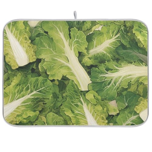 Geschirrmatte mit grünen Salatblättern, saugfähig, Mikrofaser, Abtropfmatte für Küchentheke, Abtropfmatte, Pionierfrau, 45,7 x 61 cm von WDdZzyy