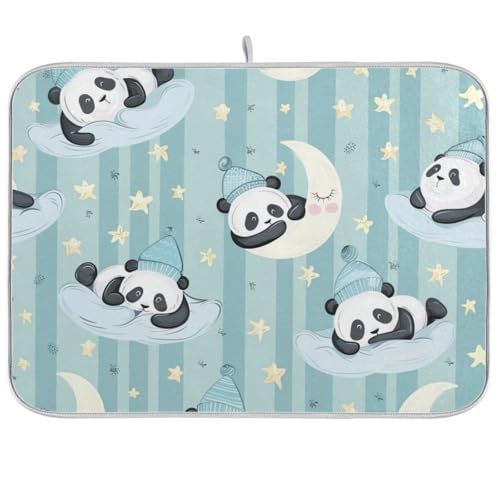 Geschirrmatte mit niedlichem Cartoon-Pandas-Mondstreifen, saugfähig, Mikrofaser, für Arbeitsplatte, Para Vasos Mojados, 45,7 x 61 cm von WDdZzyy