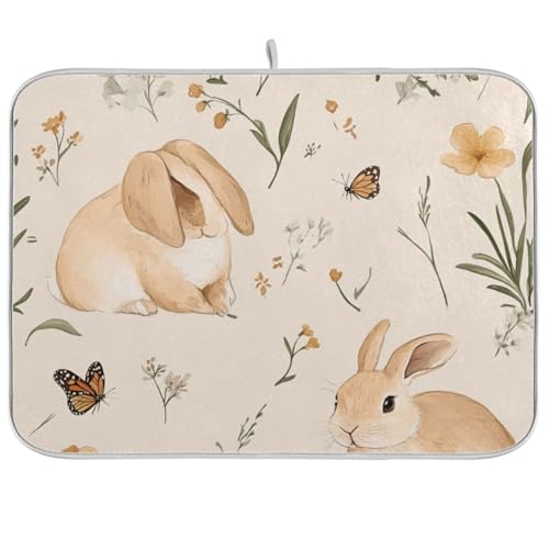 Geschirrmatte mit niedlichem Hasenohren, saugfähiges Mikrofaser-Abtropfgestell mit Matte, Ecurridor de Platos para fregadero, 45,7 x 61 cm, Beige von WDdZzyy