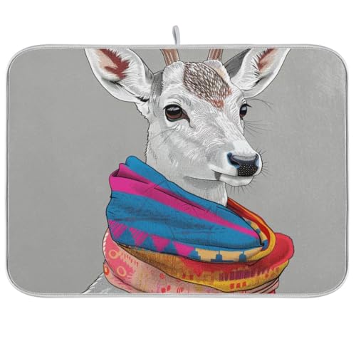 Geschirrmatte mit niedlichem Hirsch, nordischer Stil, saugfähig, Mikrofaser, 45,7 x 61 cm, Grau von WDdZzyy