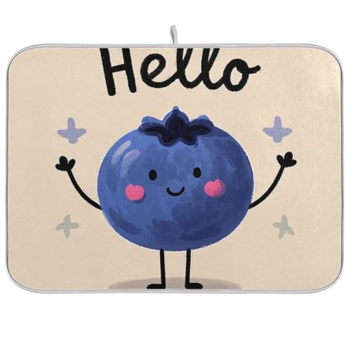 Hello Cartoon Cute Blue Blueberry Geschirrmatte, saugfähiges Mikrofaser-Abtropfgestell, Tapete para cocina 45,7 x 61 cm von WDdZzyy