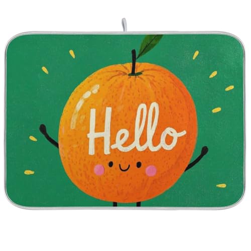 Hello Cartoon Cute Orange Geschirrmatte, saugfähige Mikrofaser, Abtropfmatte, Ecurridor de Platos Para Fregadero, 45,7 x 61 cm von WDdZzyy