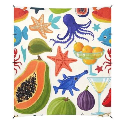 Meerestier-Obst-Cartoon-Strandüberdachung, faltbarer Strandüberdachung, LSF 50+, leichter Sonnenschutz mit Sandsäcken, Sandschaufel, Stangen für Hinterhof und Camping Meerestier-Obst-Cartoon-Strandüberdachung, faltbarer Strandüberdachung, LSF 50+, leichter Sonnenschutz mit Sandsäcken, Sandschaufel, Stangen für Hinterhof und Camping von WDdZzyy