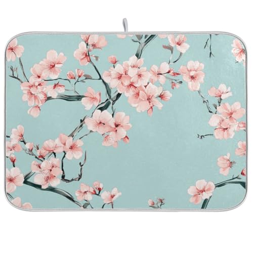 Nature Cherry Blossom Abtropfmatte, saugfähig, Mikrofaser, Abtropfmatte und Gestell für Para Vasos Mojados, 45,7 x 61 cm von WDdZzyy