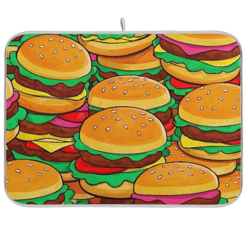 Niedliche Cartoon-Essens-Burger-Trockenmatte, saugfähige Mikrofaser-Abtropfmatten für Arbeitsplatte, Abtropfmatte, Pionierfrau, 45,7 x 61 cm von WDdZzyy