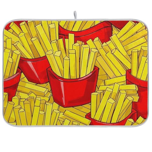 Niedliche Cartoon-Essens-Pommes-Geschirrmatte, saugfähige Mikrofaser-Matte unter Abtropfgestell, Speciieros para cocina modernos, 45,7 x 61 cm von WDdZzyy
