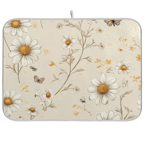 Rustikale Geschirrmatte mit Gänseblümchen, saugfähig, Mikrofaser, Küchenmatte, Contenedor Para Vasos Mojados, 45,7 x 61 cm, Beige von WDdZzyy