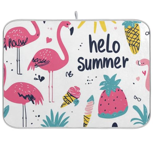 Summer Flamingos Fresh Fruits Geschirrmatte, saugfähig, Mikrofaser, Abtropfgestell, Para Platos, 45,7 x 61 cm von WDdZzyy