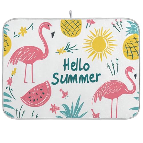 Summer Flamingos Fresh Fruits Geschirrmatte, saugfähige Mikrofasermatte unter Abtropfgestell, Tapete para cocina, 45,7 x 61 cm von WDdZzyy