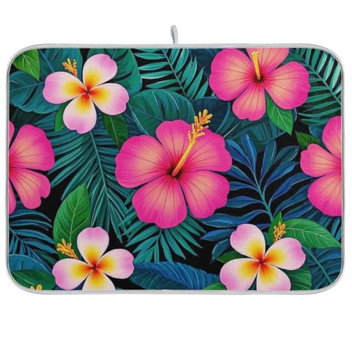 Summer Plumeria Hibiskus Palmblatt Geschirrmatte saugfähiges Mikrofaser-Abtropfgestell Tuch Tapete para cocina 45,7 x 61 cm von WDdZzyy