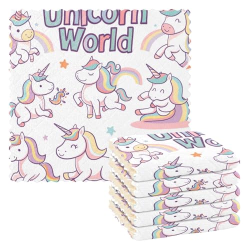 WDdZzyy Geschirrtücher aus Frottee mit niedlichen Einhörnern, bunt, Regenbogenfarben, wiederverwendbar und waschbar, 6 Stück von WDdZzyy