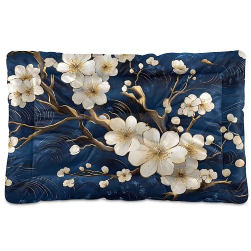 WDdZzyy Hundebett, waschbar, Retro-Stil, romantisch, Blume, rutschfest, weich, bequem, für mittelgroße und große Hunde, 91,4 x 61 cm, Blau und Gold WDdZzyy Hundebett, waschbar, Retro-Stil, romantisch, Blume, rutschfest, weich, bequem, für mittelgroße und große Hunde, 91,4 x 61 cm, Blau und Gold von WDdZzyy