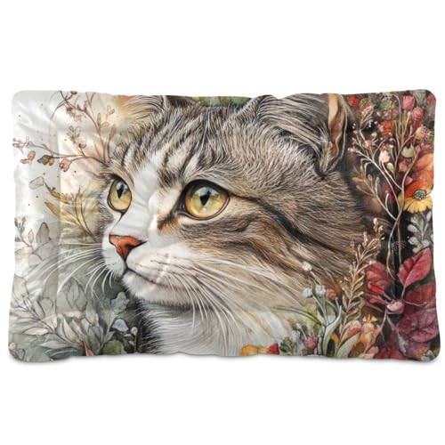 WDdZzyy Hundehütte mit Aquarellmalerei, Katze, Blume, waschbar, rutschfest, weich, bequem, für große, mittelgroße und kleine Hunde, 91,4 x 61 cm WDdZzyy Hundehütte mit Aquarellmalerei, Katze, Blume, waschbar, rutschfest, weich, bequem, für große, mittelgroße und kleine Hunde, 91,4 x 61 cm von WDdZzyy