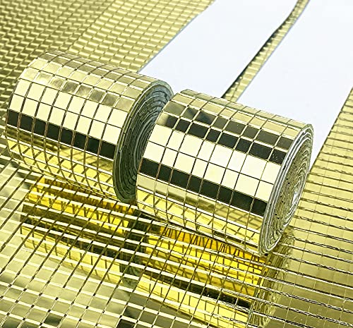 3200 Stück Echtglas Gold Spiegel Mosaik Fliesen Aufkleber für Handwerk Quadratische Glasfliesen Selbstklebend 2 Rollen 5 mm x 5 mm von WDragon