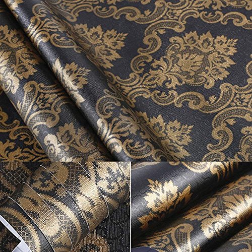 Schwarz Gold Damast Sheet Regalen Abziehen & Aufkleben Dresser Schublade Aufkleber Tapete Kontakt Papier für Tisch Küche Schränke Wand Arbeitsfläche Tür Schreibtisch 60 cm von 200 cm von WDragon