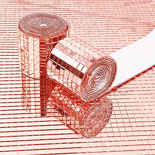 WDragon 3200 Stück 2 Rollen Echtglas Rose Gold Spiegel Mosaik Fliesen Aufkleber für Handwerk Quadratische Glasfliesen Selbstklebend 5 mm x 5 mm von WDragon