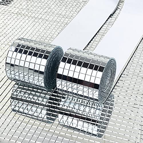 WDragon 3200 Stück 2 Rollen Echtglas Silber Spiegel Mosaik Fliesen Aufkleber für Basteln Quadratische Glasfliesen Selbstklebend, 5 mm x 5 mm von WDragon