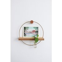25cm Wand Deko Metallring Mit Ablage Aus Holz Und Reagenzglas Für Blumen Inkl. Wandhaken Befestigung - Propagation Station Geschenkidee von WDstudioDE