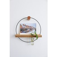 25cm Wand Deko Metallring Mit Ablage Aus Holz Und Reagenzglas Für Blumen Inkl. Wandhaken Befestigung - Propagation Station Geschenkidee von WDstudioDE