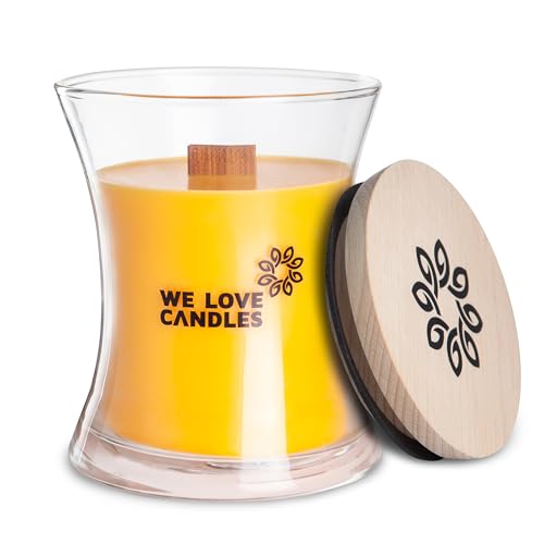 WE LOVE CANDLES Kerze mit Holzdocht - Duftkerzen im Glas mit Deckel - Holzdocht Kerze - Duftkerze Groß - Soja Wachs - Kerze Deko - Kerze im Glas - Scented Candles 300 g min. 64 Stunden Brenndauer von WE LOVE CANDLES