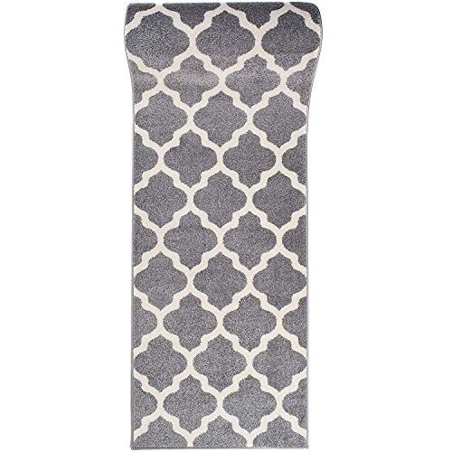 Carpeto Rugs Teppich Läufer Flur - Orientalisch Teppichläufer - Kurzflor, Weich - Flurläufer für Wohnzimmer, Schlafzimmer - Teppiche - Meterware - Grau Weiß - 60 x 125 cm von WE LOVE RUGS CARPETO