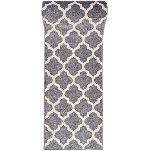 Carpeto Rugs Teppich Läufer Flur - Orientalisch Teppichläufer - Kurzflor, Weich - Flurläufer für Wohnzimmer, Schlafzimmer - Teppiche - Meterware - Grau Weiß - 60 x 200 cm von WE LOVE RUGS CARPETO