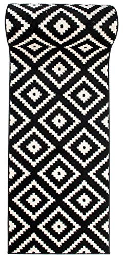 Carpeto Rugs Teppich Läufer Flur - Orientalisch Teppichläufer - Kurzflor, Weich - Flurläufer für Wohnzimmer, Schlafzimmer - Teppiche - Meterware - Schwarz Weiß - 90 x 500 cm von WE LOVE RUGS CARPETO