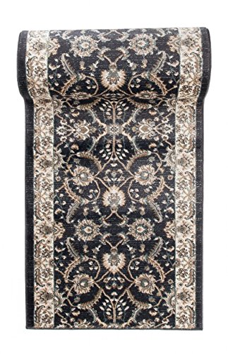 Läufer Teppich Flur in Anthrazit Schwarz - Orientalisch Klassischer Muster - Brücke Läuferteppich nach Maß - 80 cm Breit - AYLA Kollektion von Carpeto - 80 x 175 cm Läufer Teppich Flur in Anthrazit Schwarz - Orientalisch Klassischer Muster - Brücke Läuferteppich nach Maß - 80 cm Breit - AYLA Kollektion von Carpeto - 80 x 175 cm von WE LOVE RUGS CARPETO