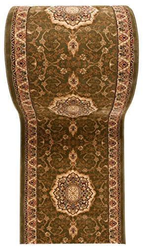 Läufer Teppich Flur in Grün Beige - Orientalisch Muster - 3D-Effekt Dichter und Dicker Flor - Läuferteppich nach Maß - ISKANDER Kollektion 70 x 600 cm von WE LOVE RUGS CARPETO