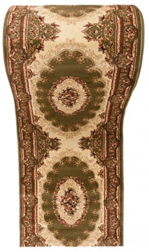 Läufer Teppich Flur in Grün Creme - Orientalisch Muster - 3D-Effekt Dichter und Dicker Flor - Läuferteppich nach Maß - ISKANDER Kollektion 70 x 150 cm von WE LOVE RUGS CARPETO