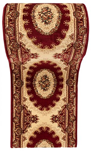 Läufer Teppich Flur in Weinrot Rot Beige - Orientalisch Muster - 3D-Effekt Dichter und Dicker Flor - Läuferteppich nach Maß - ISKANDER Kollektion 90 x 400 cm von WE LOVE RUGS CARPETO